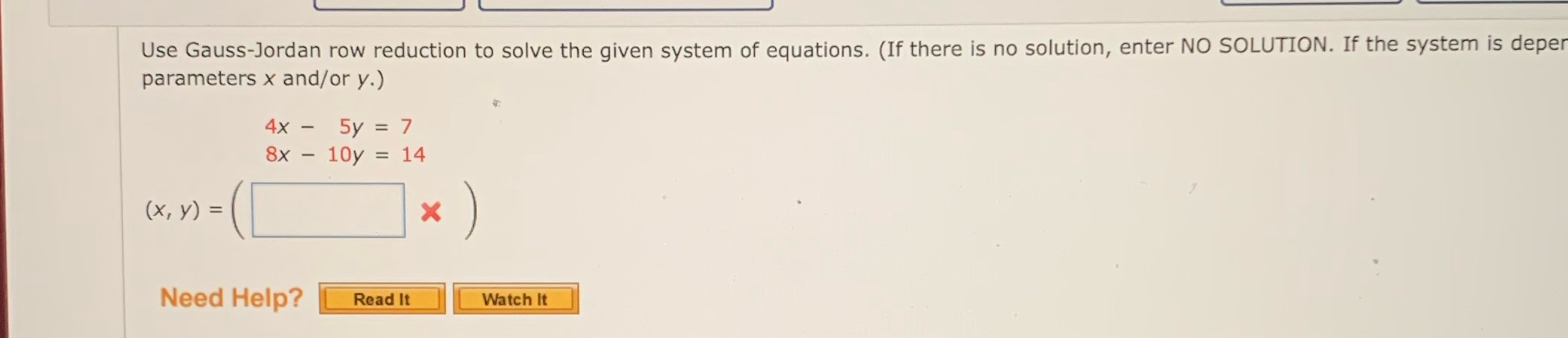 Use Gauss-Jordan row reduction to solve the given