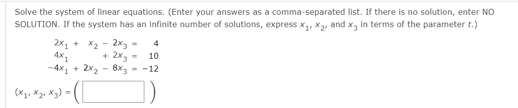 Solve the system of linear equations. (Enter your