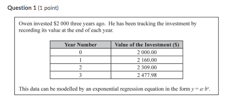 Question 1 (1 point) Owen invested $2 000 three