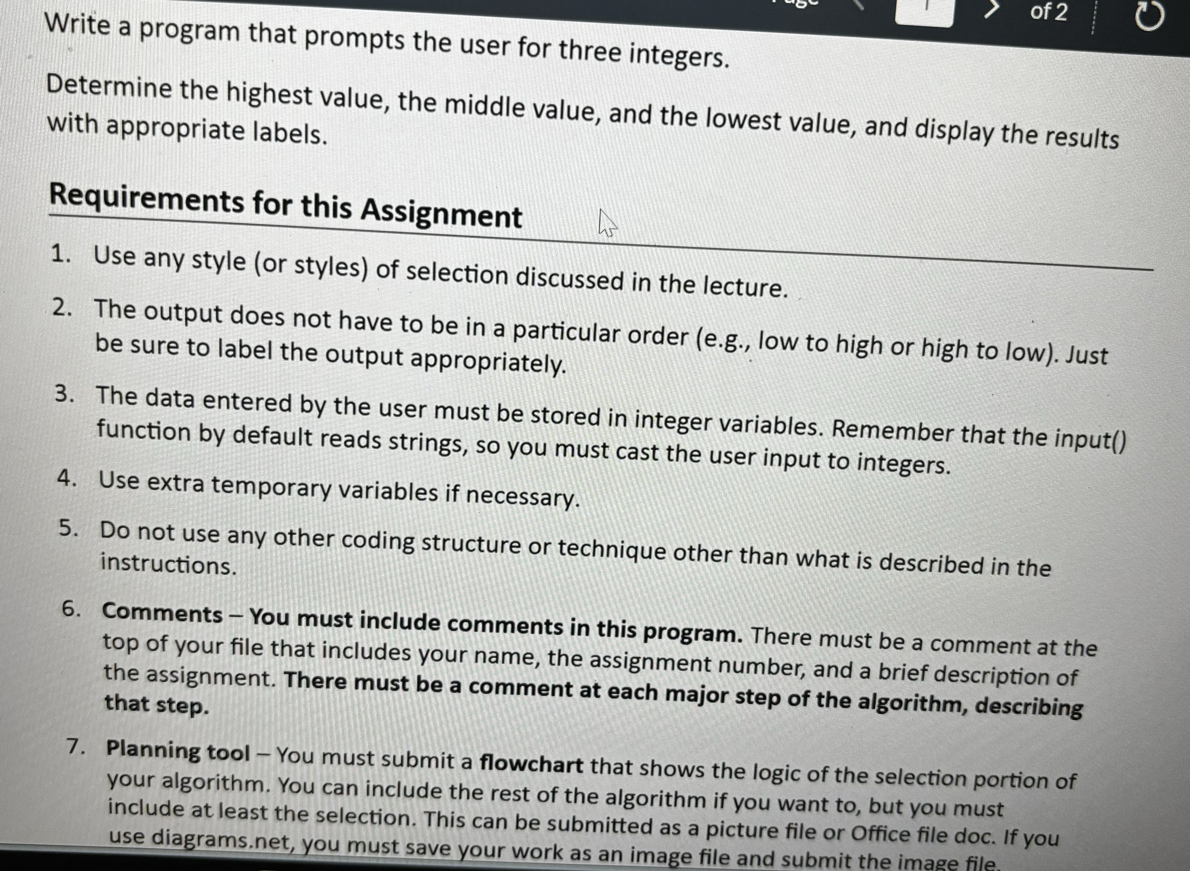 of 2 Write a program that prompts the user for