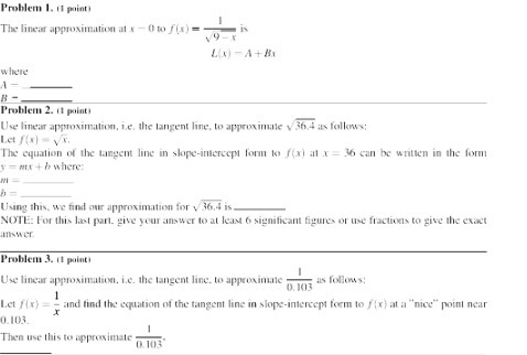 Problem I. (1 paint The linear approximation at x
