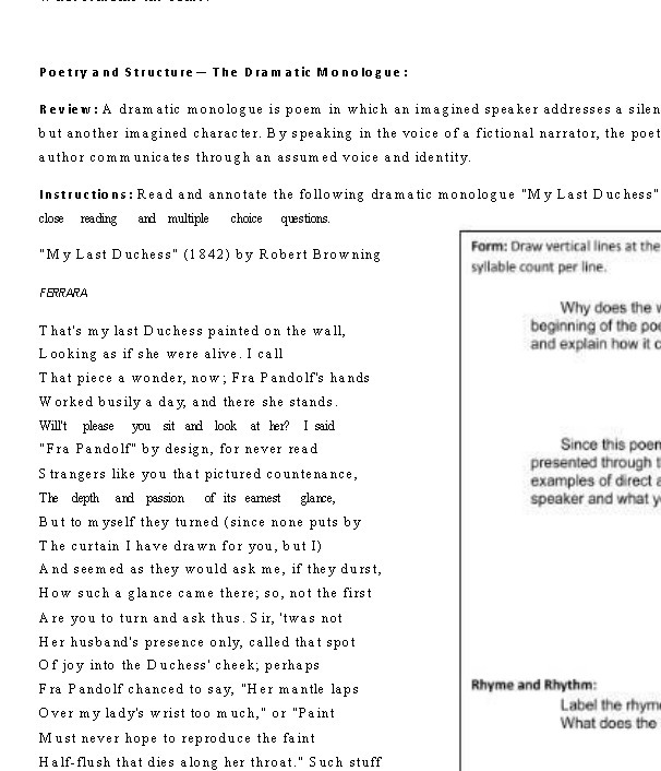 Poetry and Structure- The Dramatic Monologue: