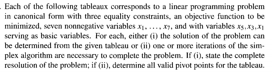 . Each of the following tableaux corresponds to a