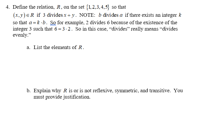 question is attached 4. Define the relation, R,