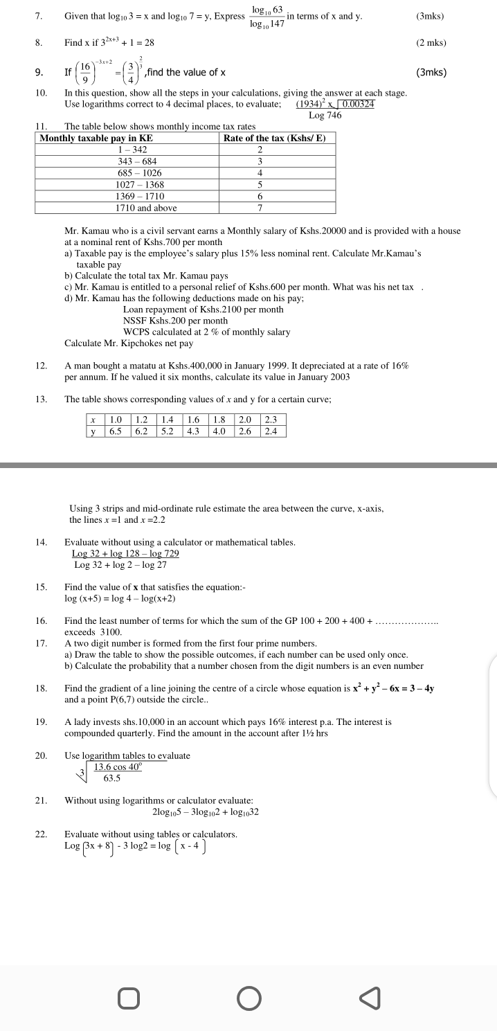 ANSWER THESE QUESTIONS ON FURTHER LOGARITHMS 7.