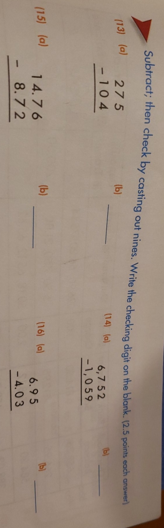 help meee please Subtract; then check by casting