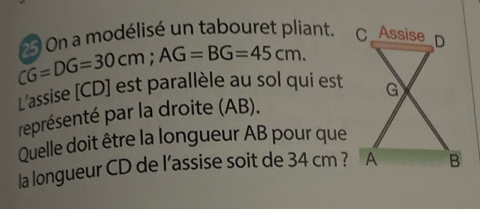 25 On a modelise un tabouret pliant. (G= DG=30cm