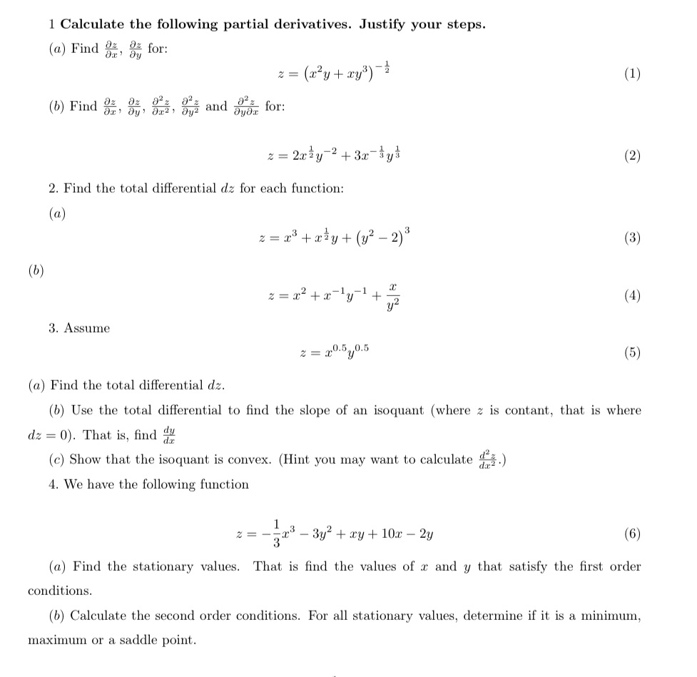 1 Calculate the following partial derivatives.