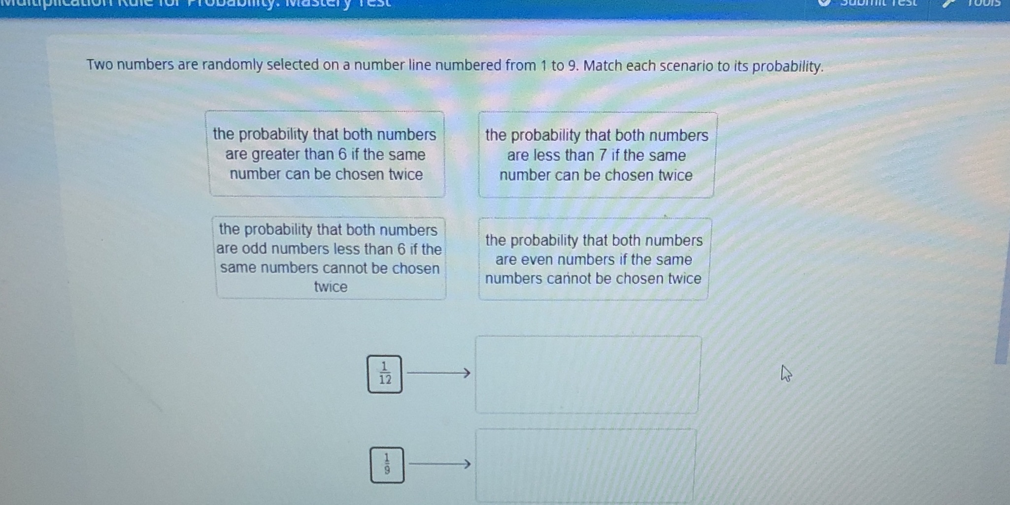 The other ones are 4/9 and 1/6 Two numbers are