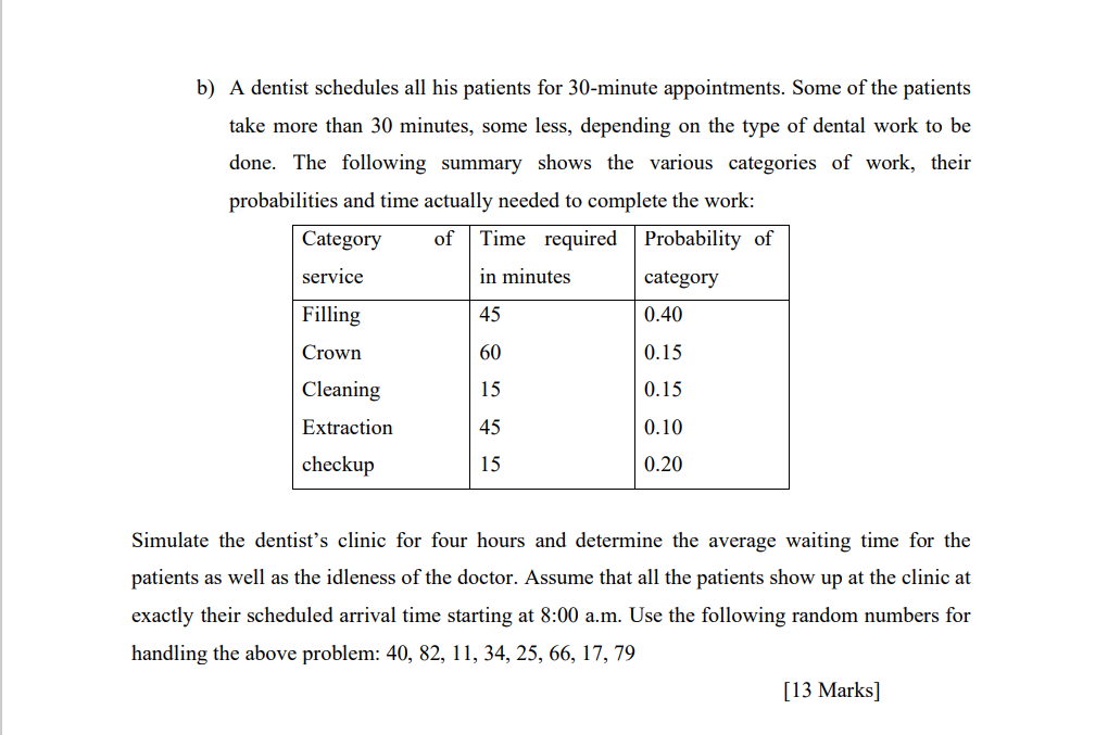 b) A dentist schedules all his patients for