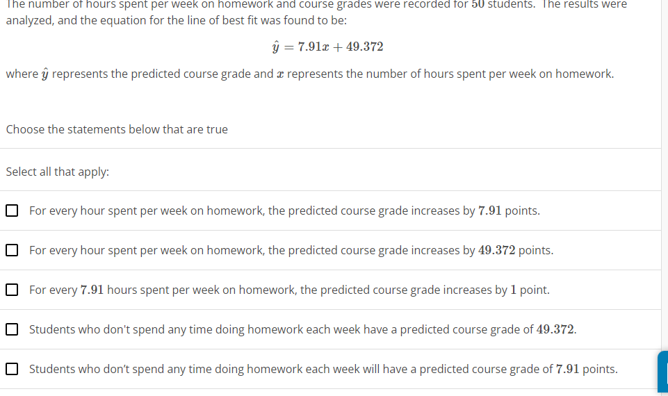 Ihe number of hours spent per week on homework