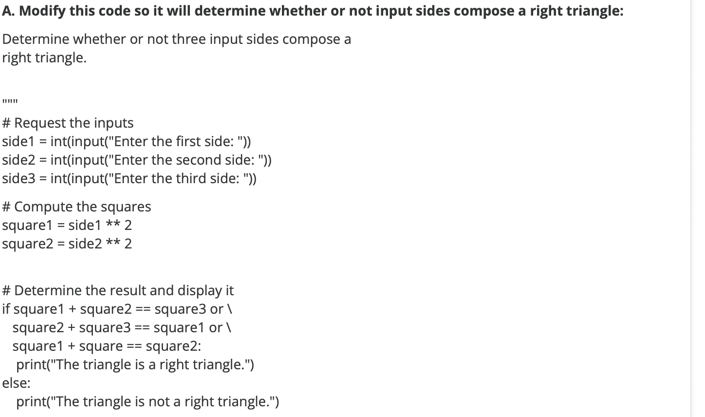 Everything needed is provided! A. Modify this