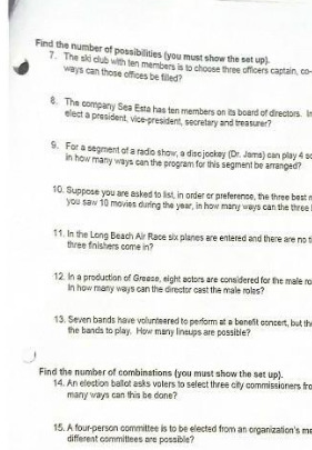 Find the number of possibilives (you must show