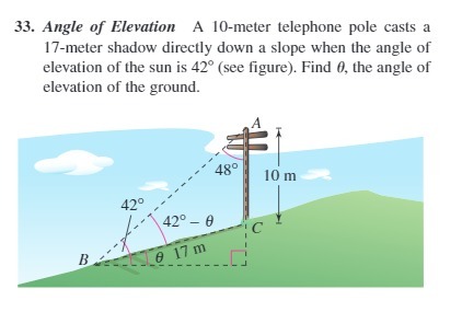 33. Angle of Elevation A 10-meter telephone pole