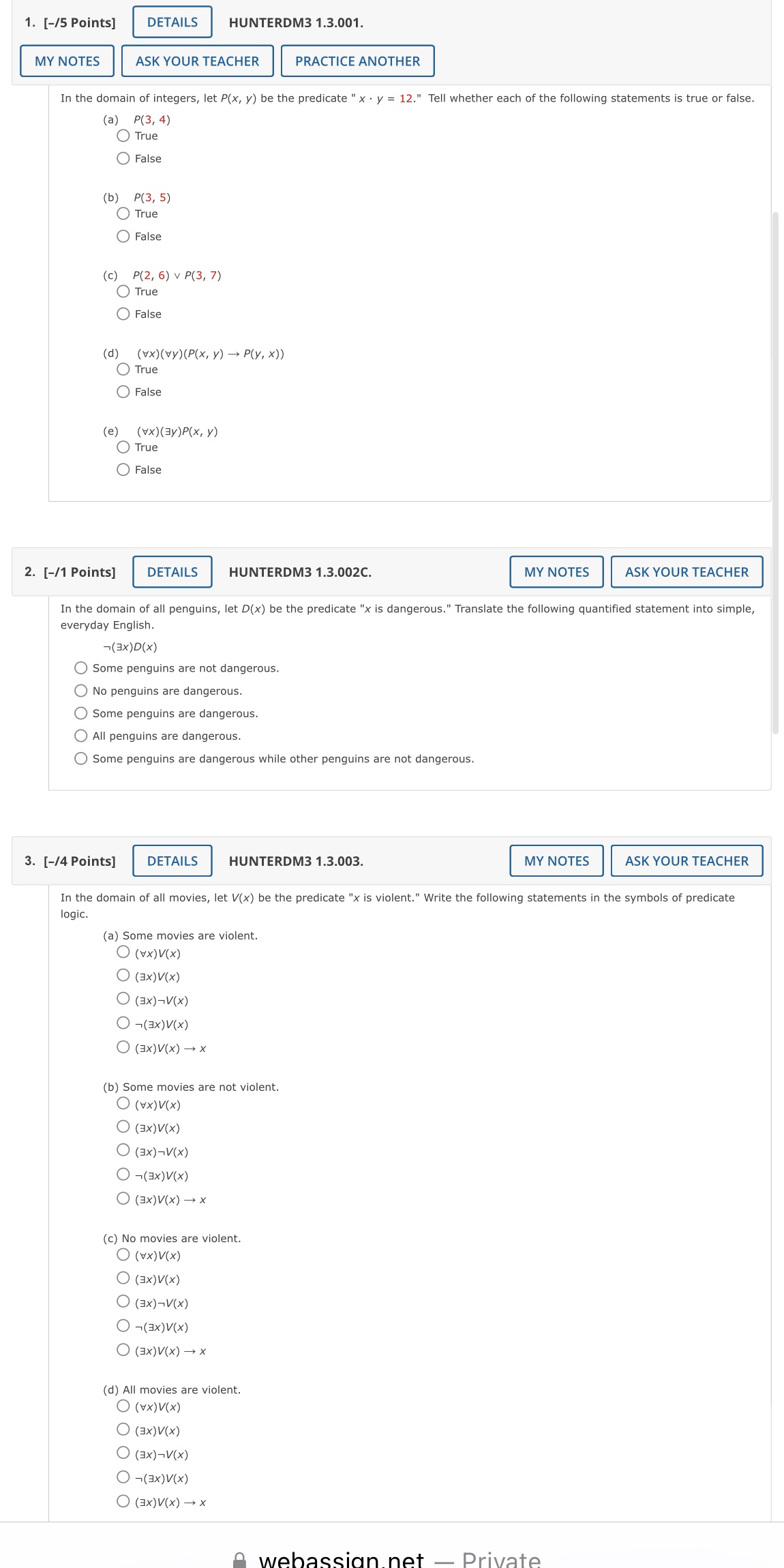 1. [-/5 Points] DETAILS HUNTERDM3 1.3.001. MY