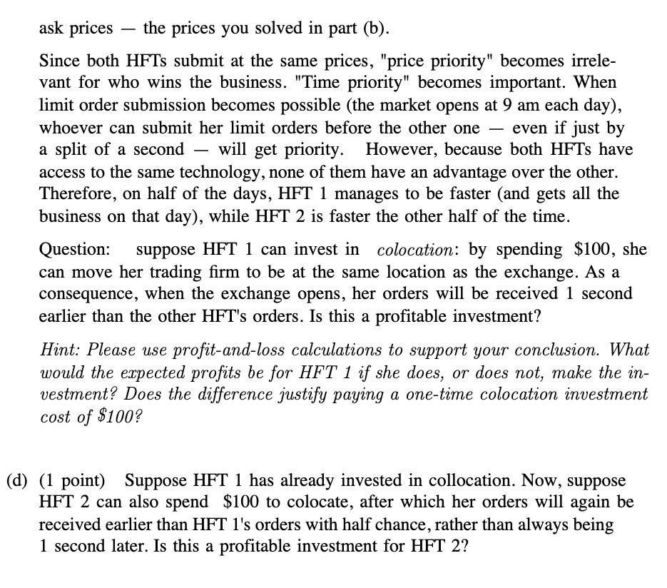 ((1) ask prices the prices you solved in part
