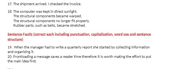 17. The shipment arrived. I checked the invoice.