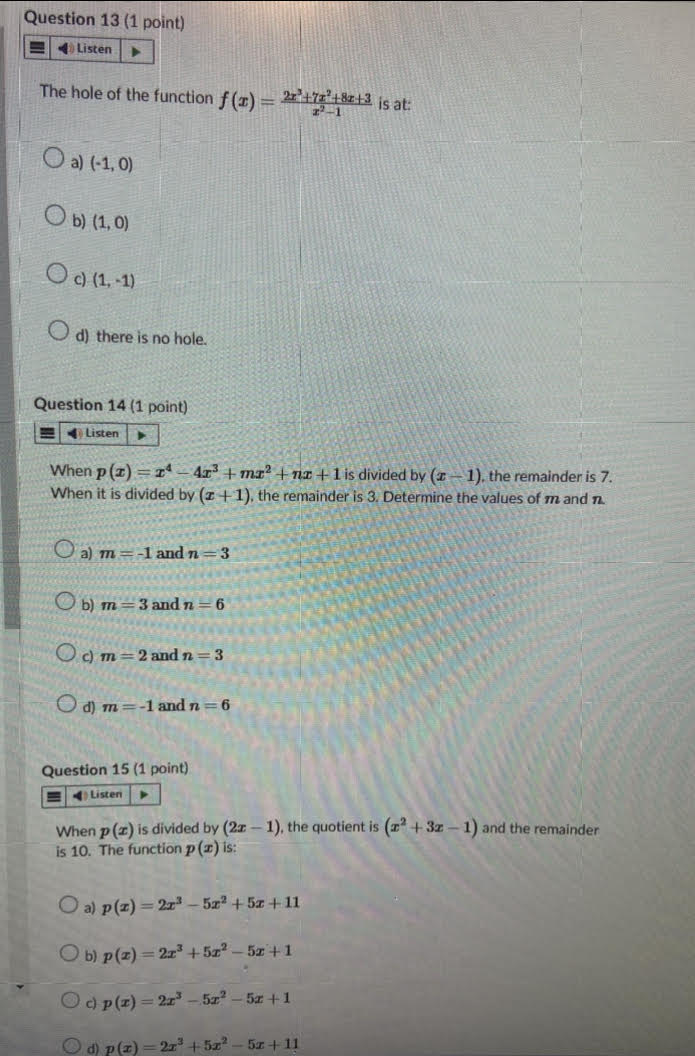 Question 13 (1 point) Listen The hole of the