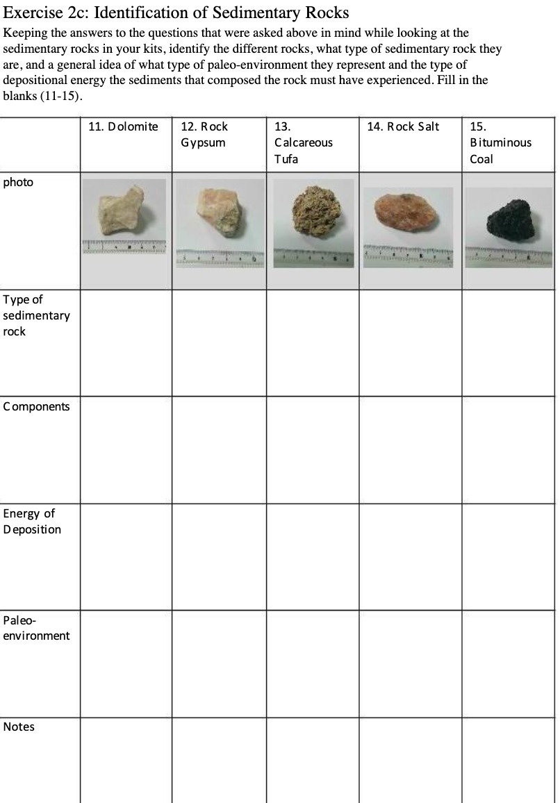 Exercise 2c: Identification of Sedimentary Rocks