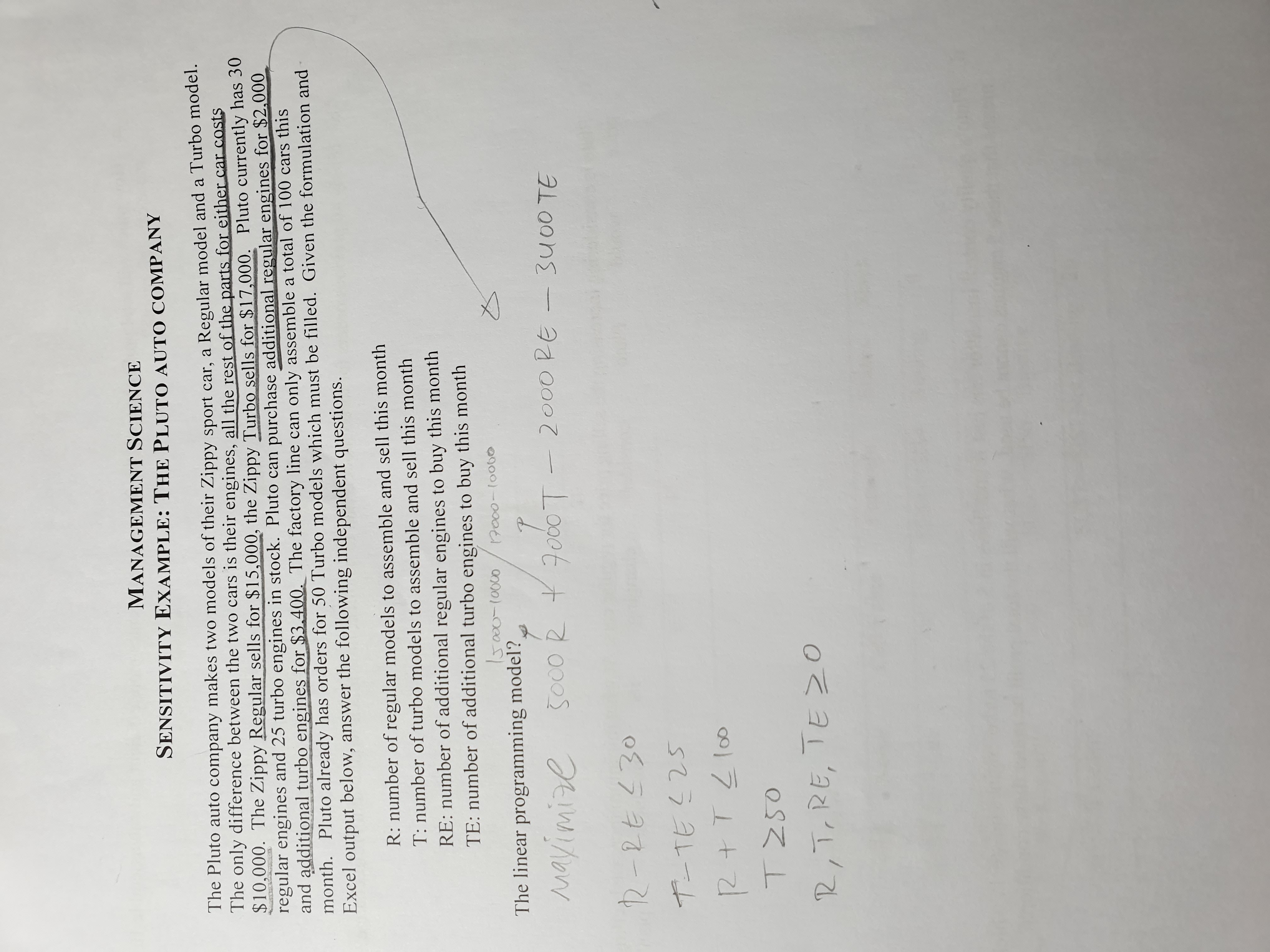 MANAGEMENT SCIENCE SENSITIVITY EXAMPLE: THE PLUTO