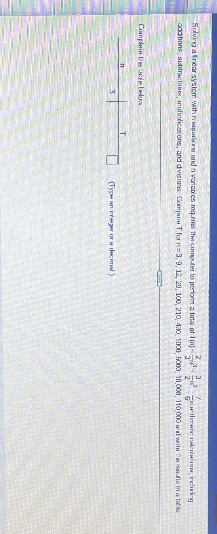 Solving a linear system with n equations and n