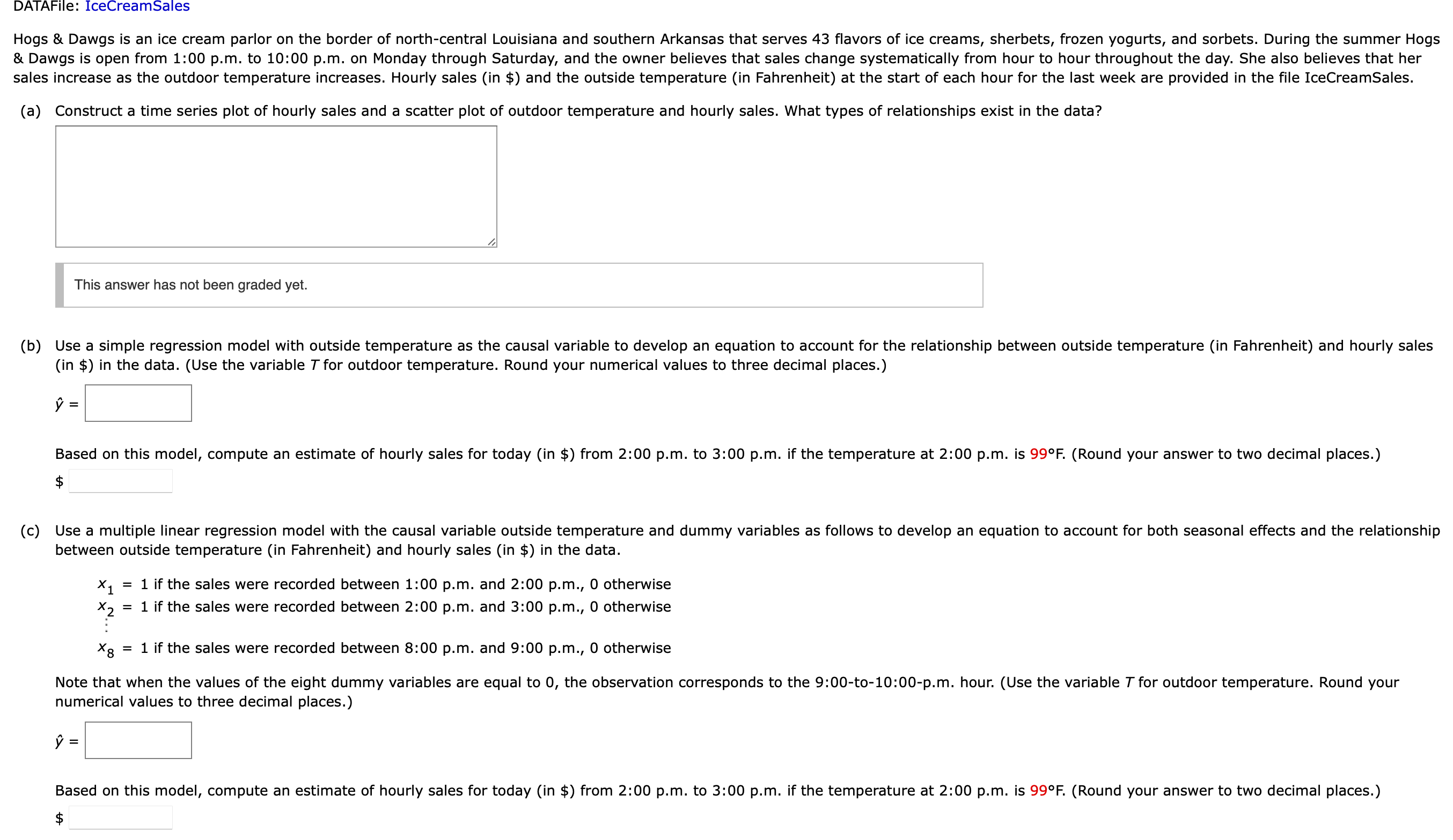 Day Hour Temperature Sales Monday 1:00 P.M. to
