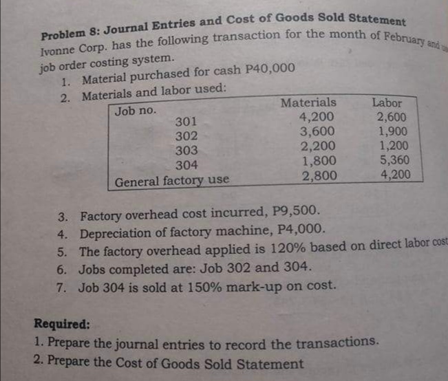 Journal Entry and Cost of Good Sold statement