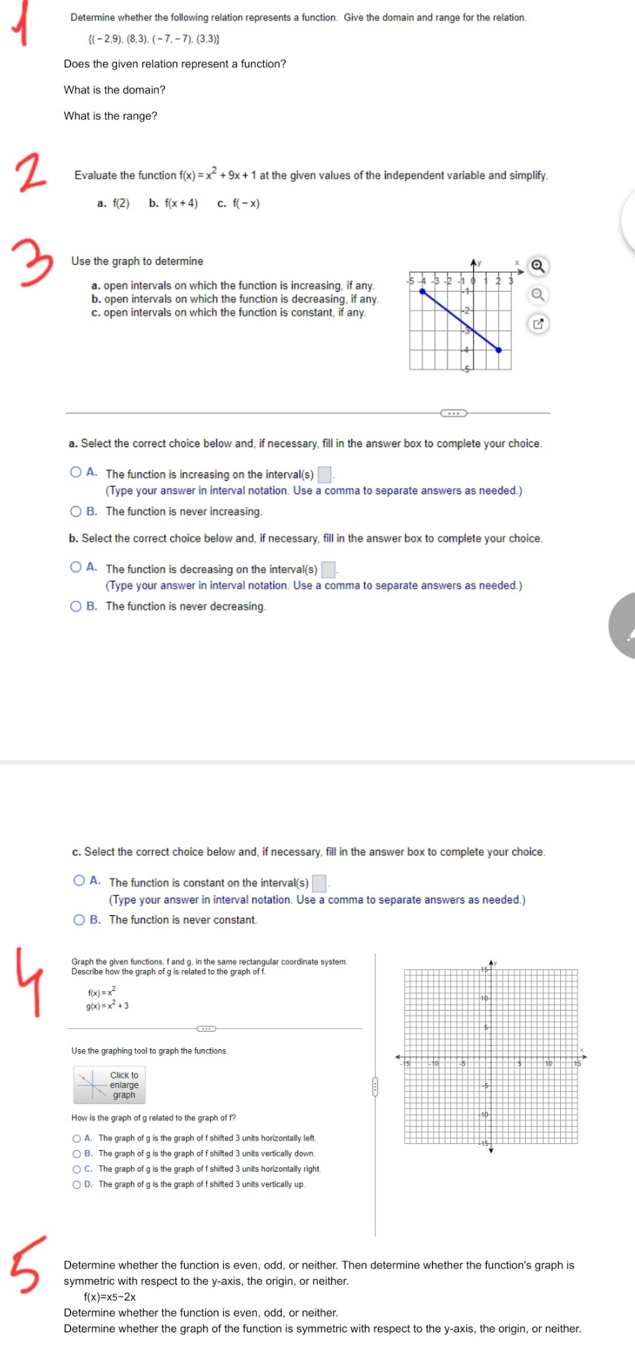 Algebra and Graphs Determine whether the