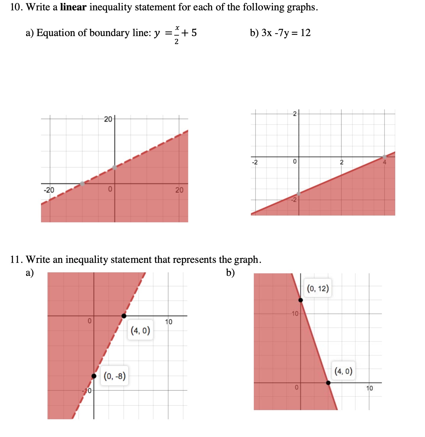 10. Write a linear inequality statement for each