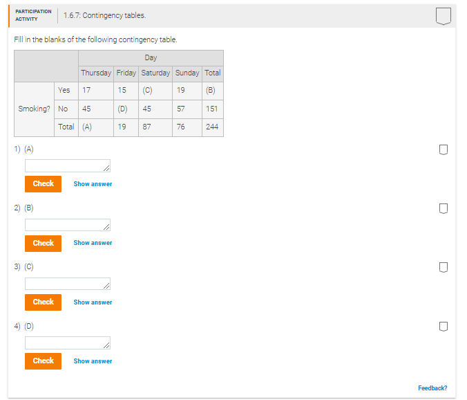 PARTICIPATION ACTIVITY 1.6.7: Contingency tables.