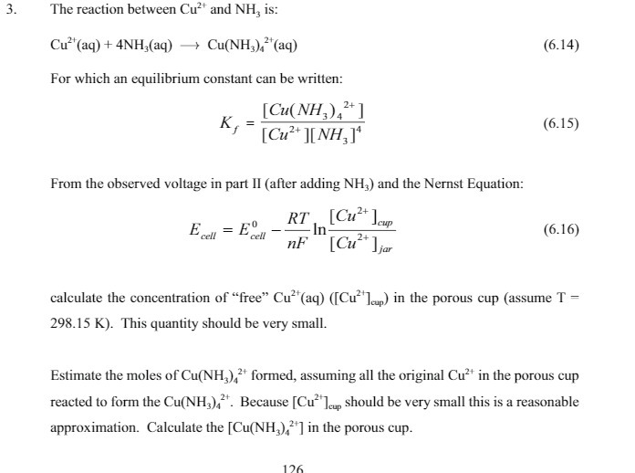 3. The reaction between Cut and NH, is: Cut(aq) +
