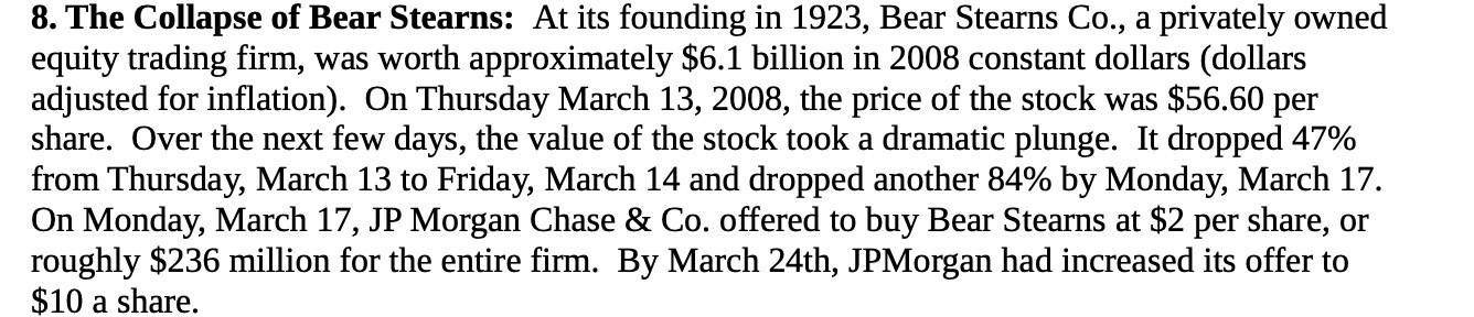 8. The Collapse of Bear Stearns: At its founding