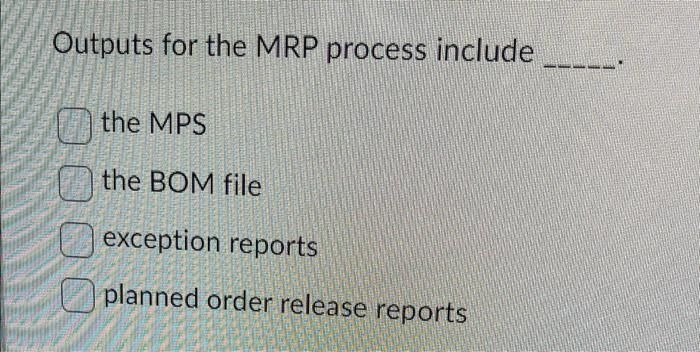 Outputs for the MRP process include the MPS the