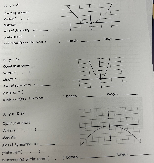 SHOW ALL WORK ON PAPER Non! For each parabola,