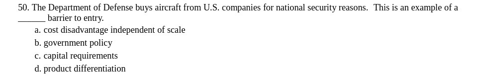 50. The Department of Defense buys aircraft from