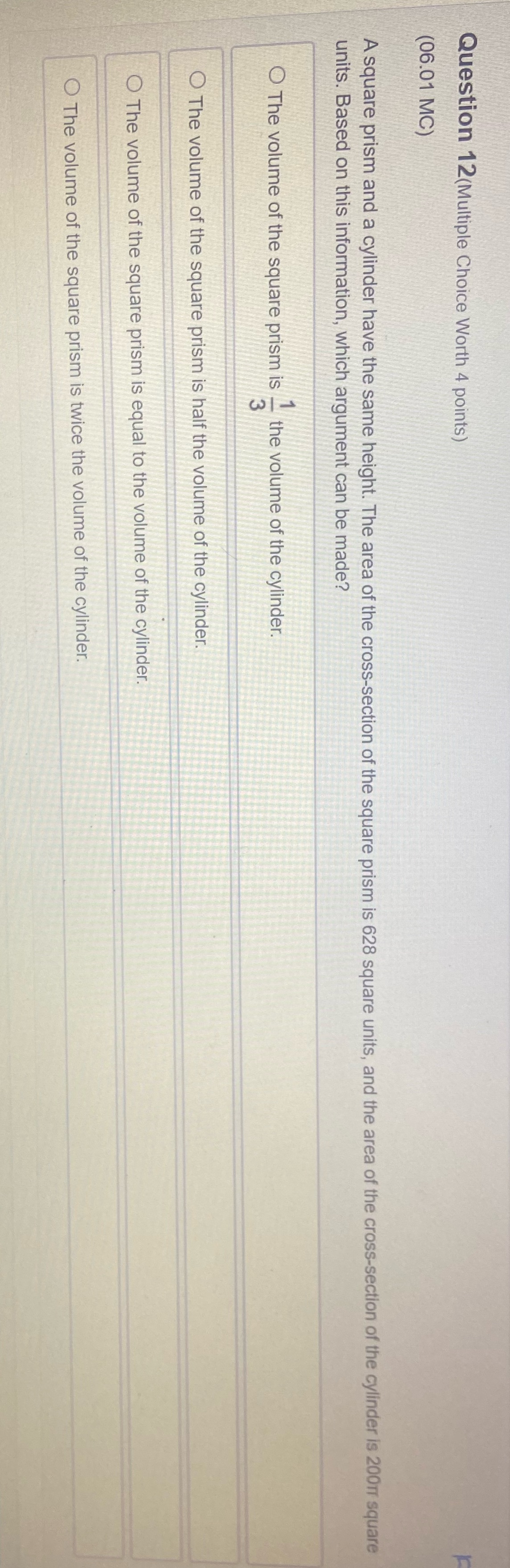Need help Question 12(Multiple Choice Worth 4