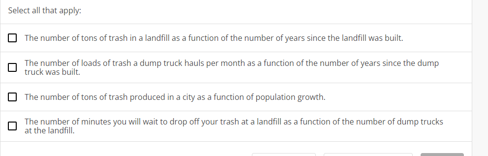 Select all that apply: O The number of tons of