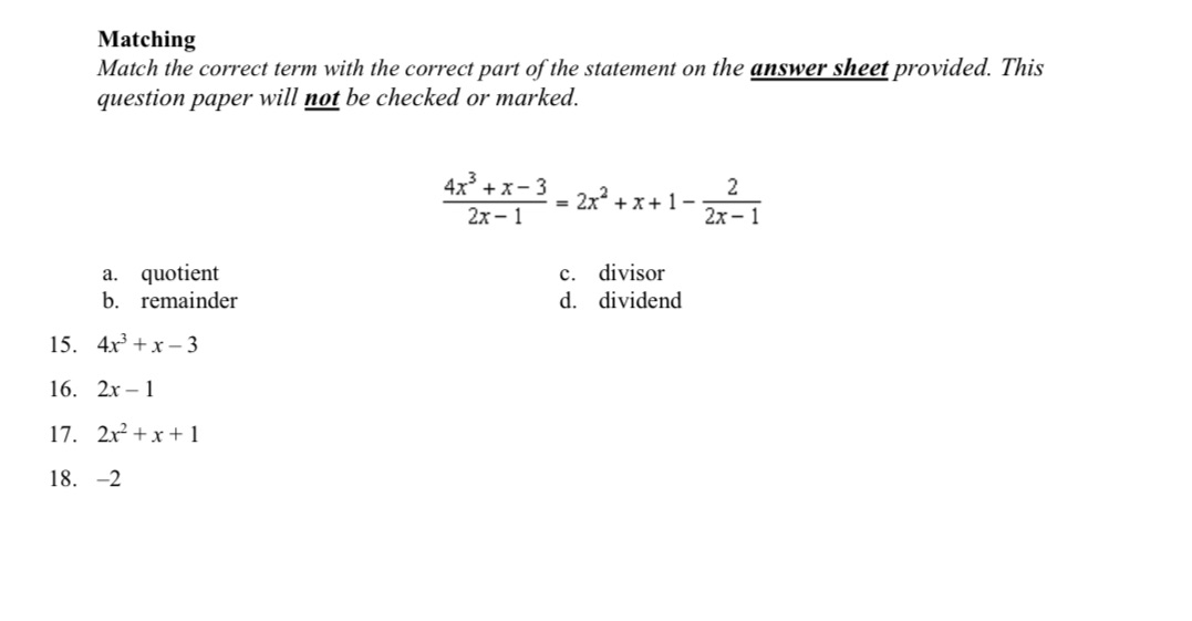 this is a matching question Matching Match the