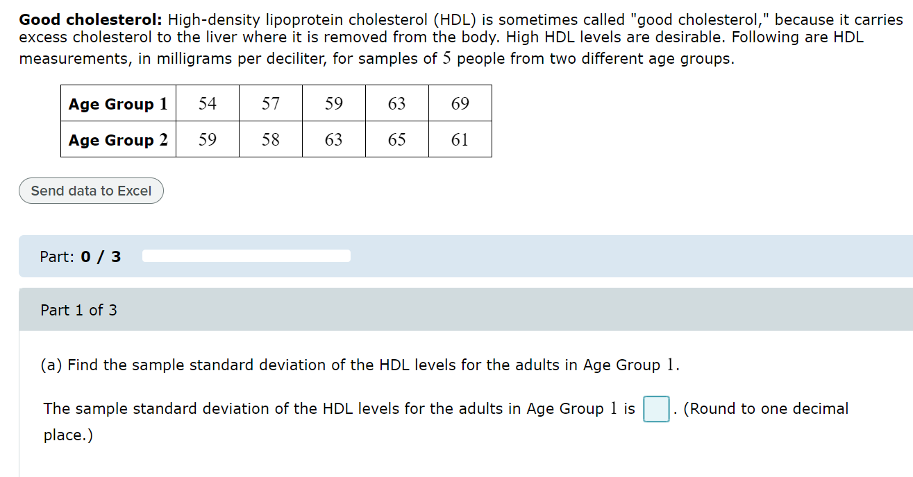 (a) Find the sample standard deviation of the HDL