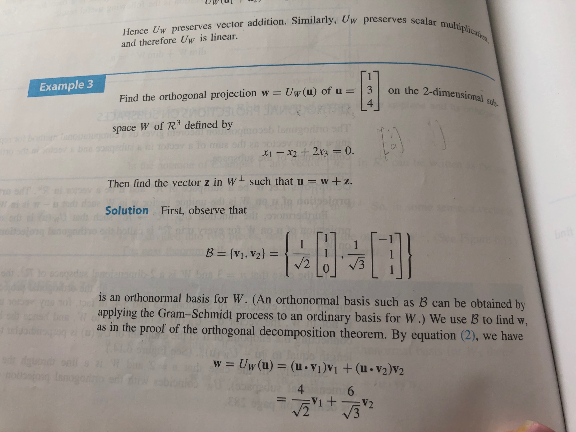 Hence Uw preserves vector addition. Similarly, Uw
