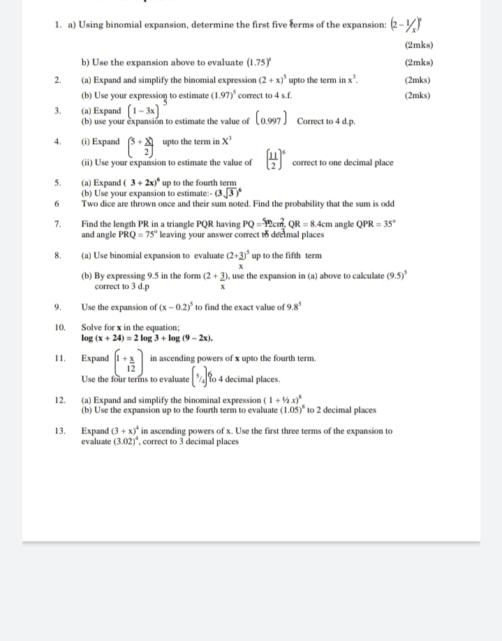 MY CAT. Binomial expansion 1. a) Using binomial