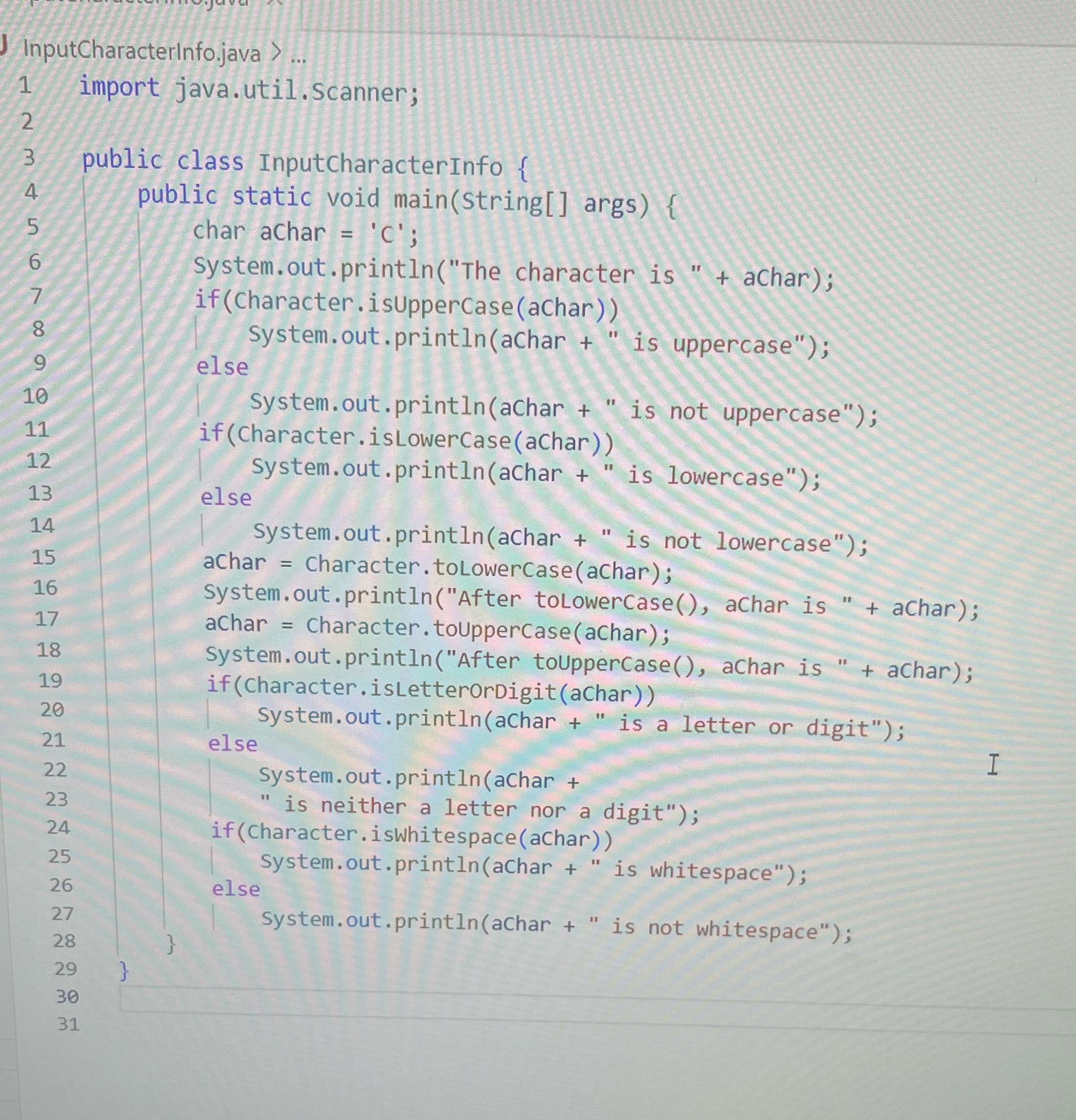 Modify the CharacterInfo class shown in the code