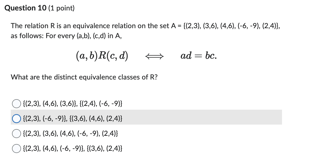 Question 10 (1 point) The relation R is an