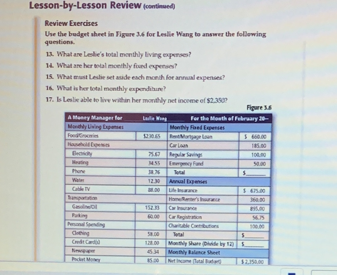 Lesson-by-Lesson Review (continued) Review