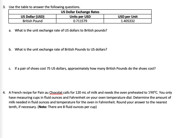 3. Use the table to answer the following