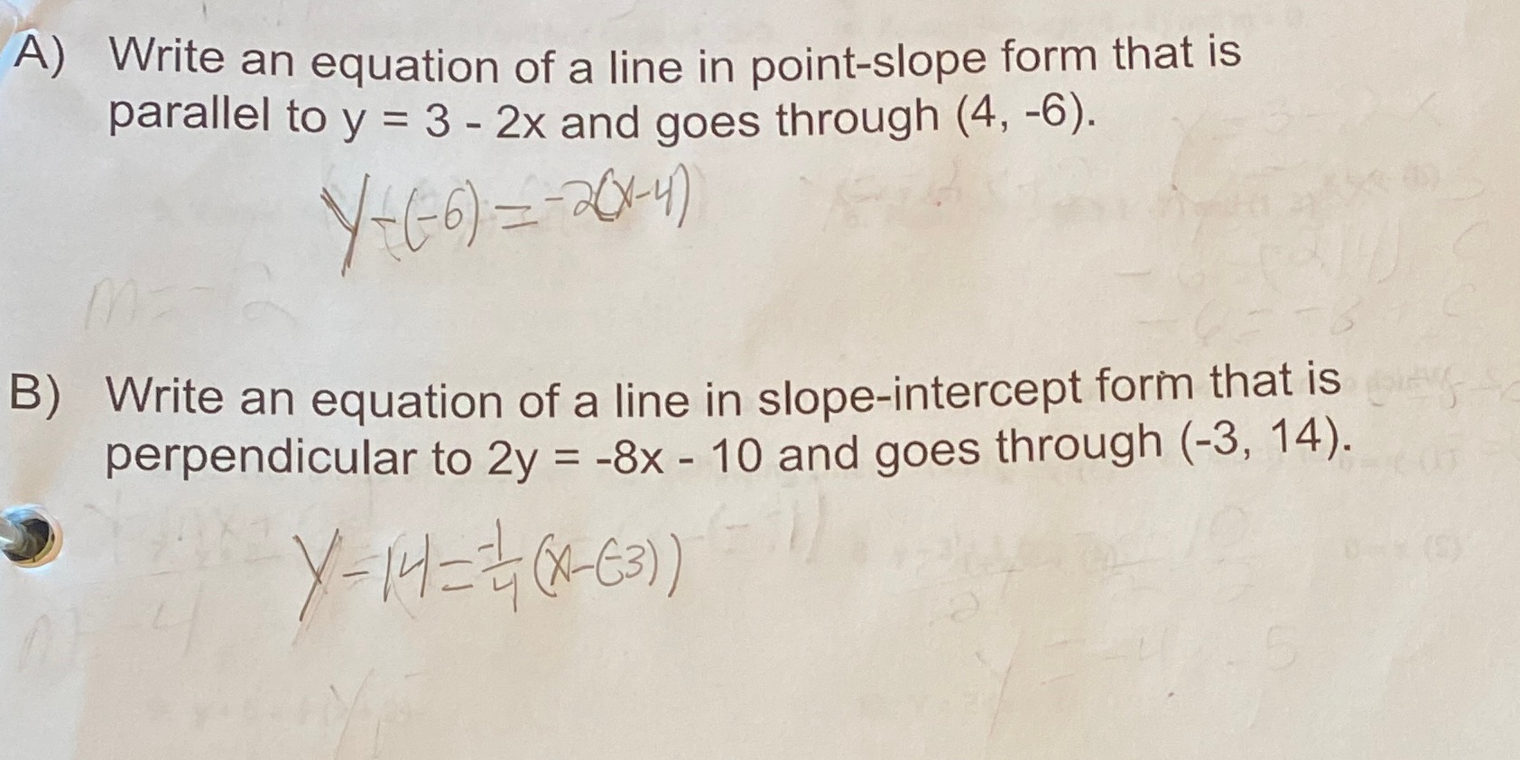 Are these equations correct? A) Write an equation
