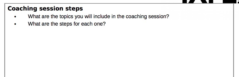 Coaching session steps What are the topics you