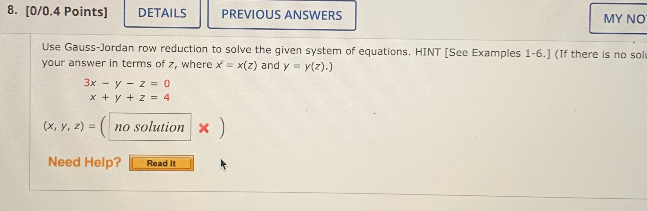 8. [0/0.4 Points] DETAILS PREVIOUS ANSWERS MY NO