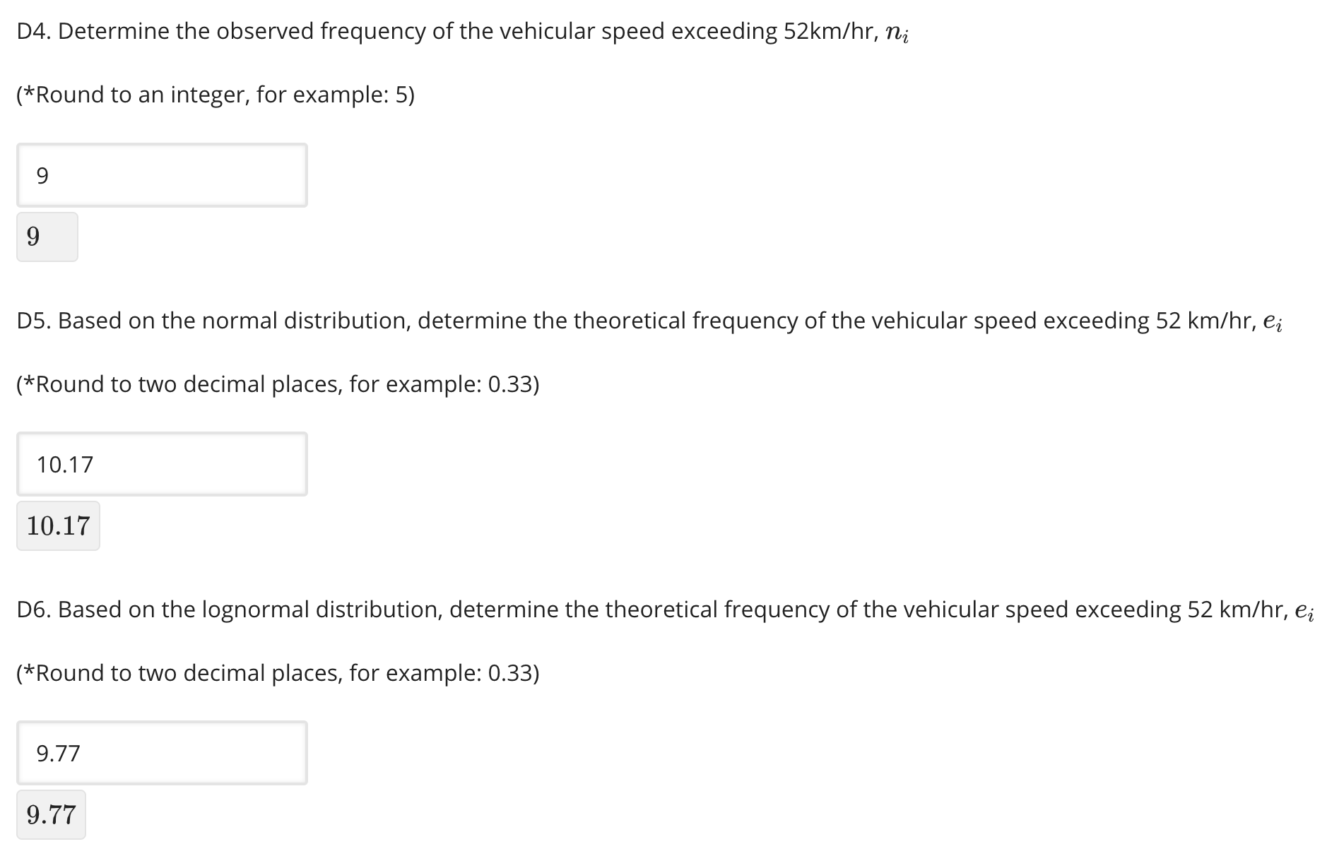 1. The detected speed in km/hr of 60 vehicles