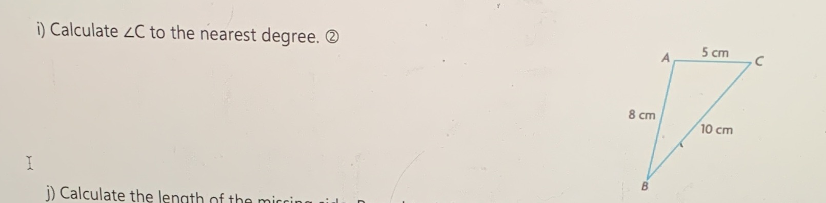 i) Calculate LC to the nearest degree. @ 5 cm A 8